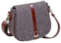 Harris Tweed shoulder bag brown/purple herringbone