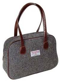 Harris Tweed square bag brown/purple herringbone